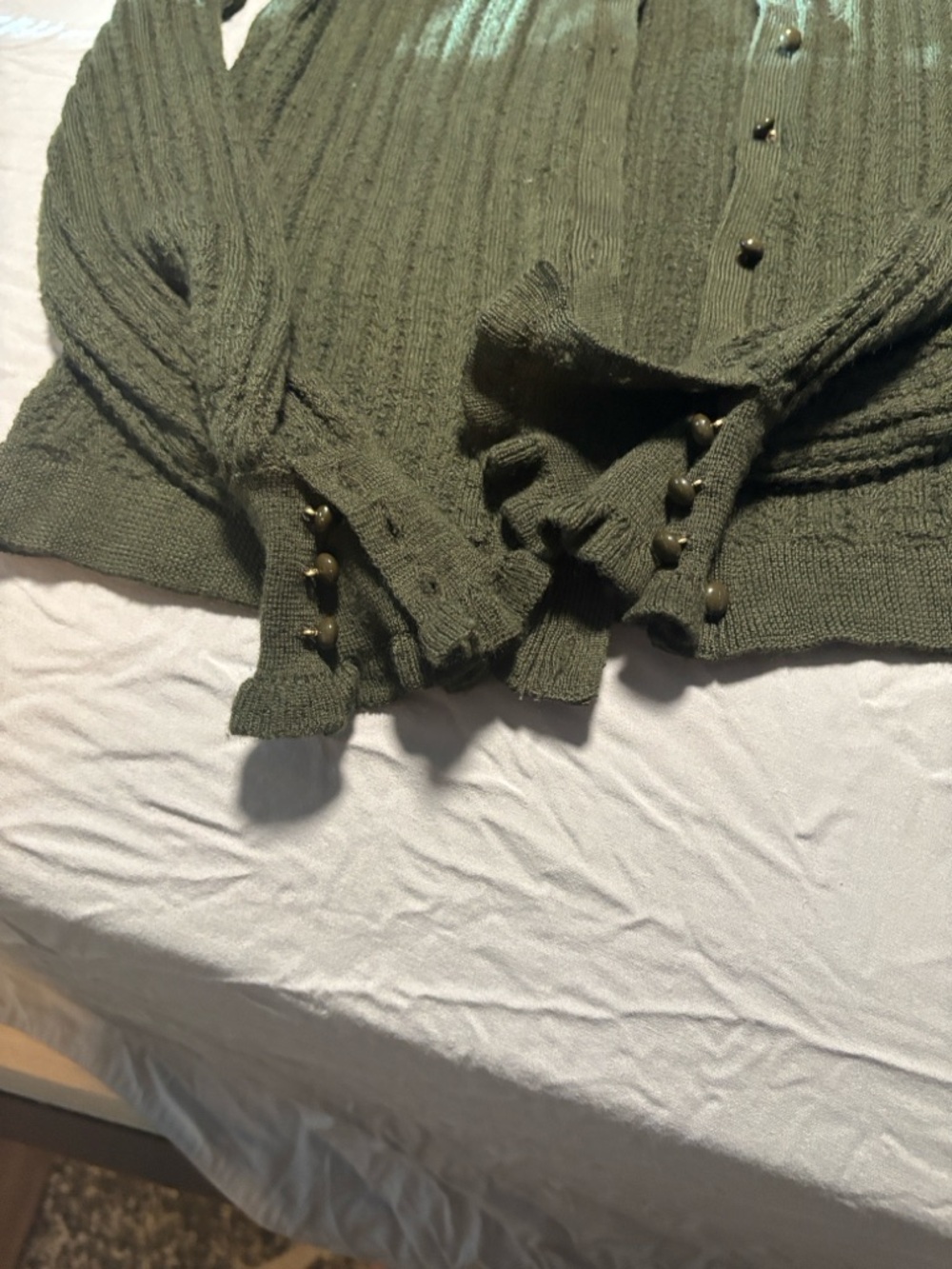 Sézane Olive Green Ribbed Button-Up Cardigan - Picture 3 of 6